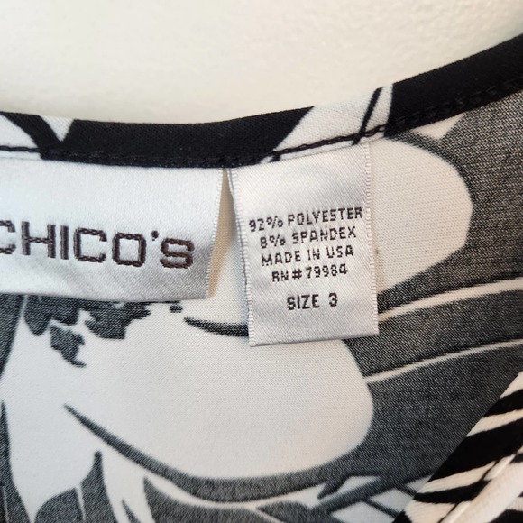 Chico's Black and White Floral Print Sleeveless Dress Chico's Size 2 (XL/16) - Picture 4 of 6